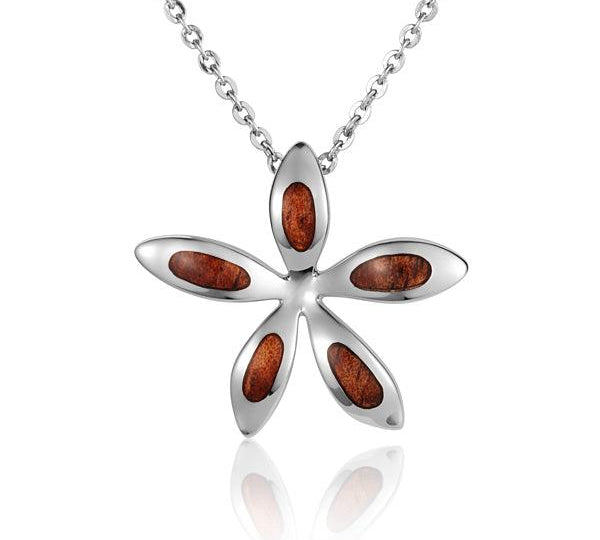 Sterling Silver and Wood Flower Pendant 