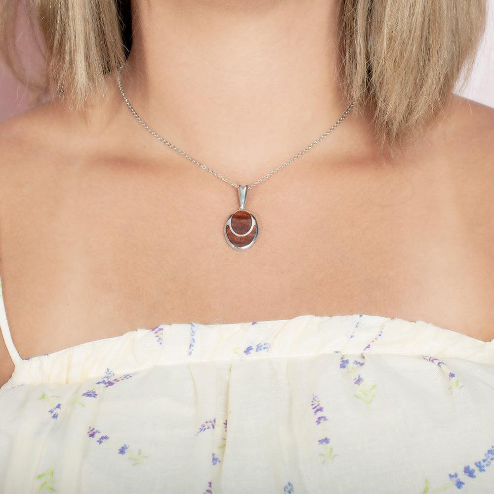 Sterling Silver and Wood Oval Pendant 