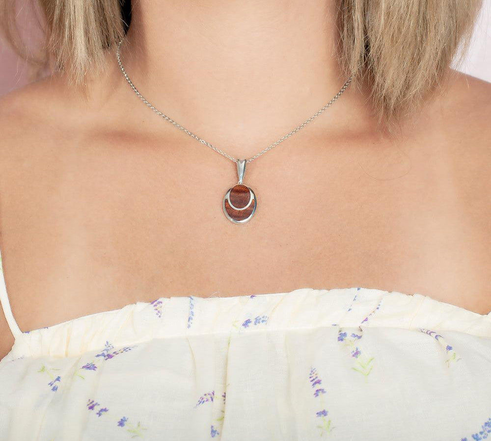 Sterling Silver and Wood Oval Pendant 
