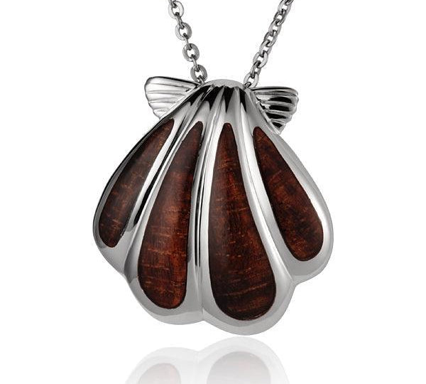 Sterling Silver and Wood Oyster Shell Pendant 