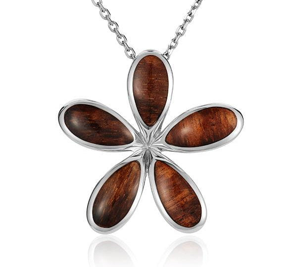 Sterling Silver Wood Tahitian Gardenia Pendant 