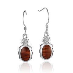 Sterling Silver and Wood Pineapple Hook Earrings 