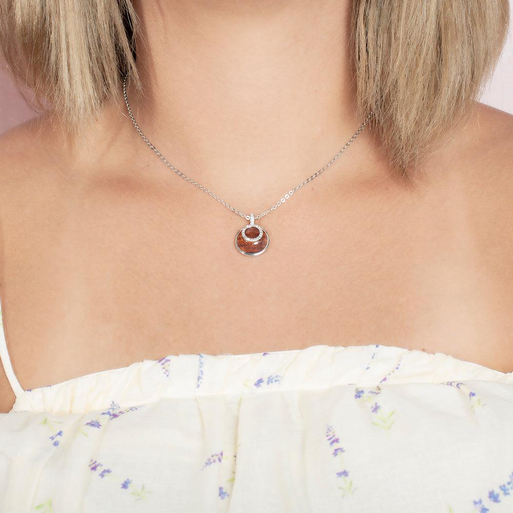 Sterling Silver and Wood Circle within a circle Pendant with White Topaz