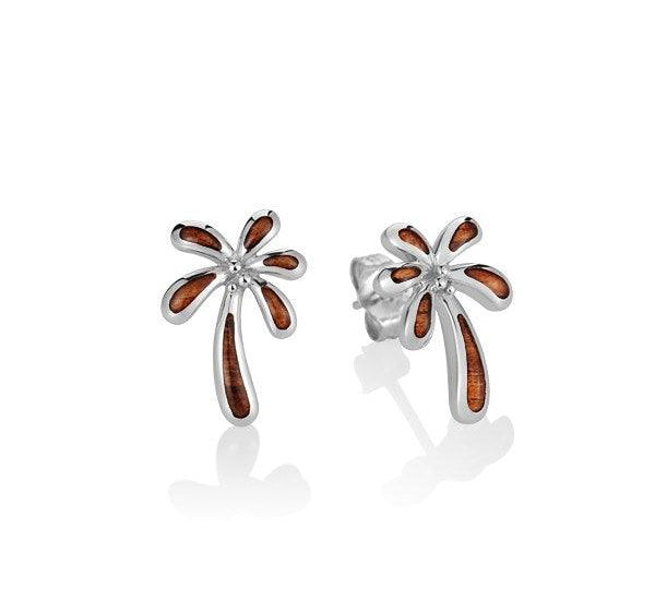 Sterling Silver and Wood Palm Tree Stud Earrings 