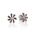 Sterling Silver and Wood Tiare Flower Stud Earrings 