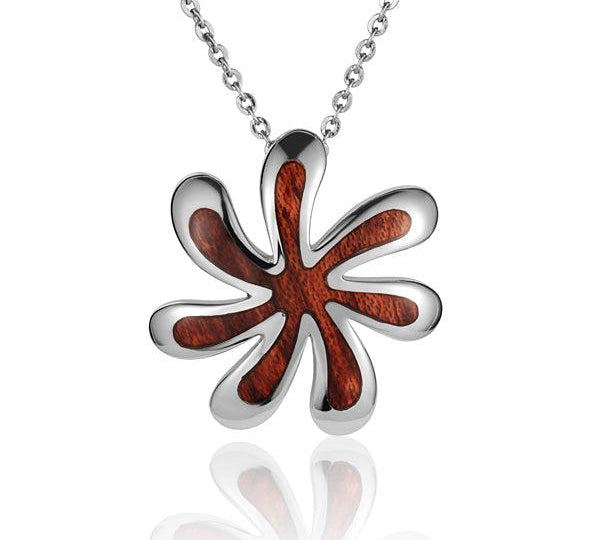 Sterling Silver and Wood Retro Tiare Flower Pendant 