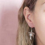 Sterling Silver and Wood Palm Tree, hook Earrings with White Topaz