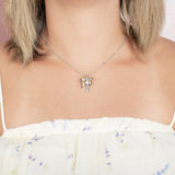Sterling Silver and Wood Palm Tree Pendant with White Topaz