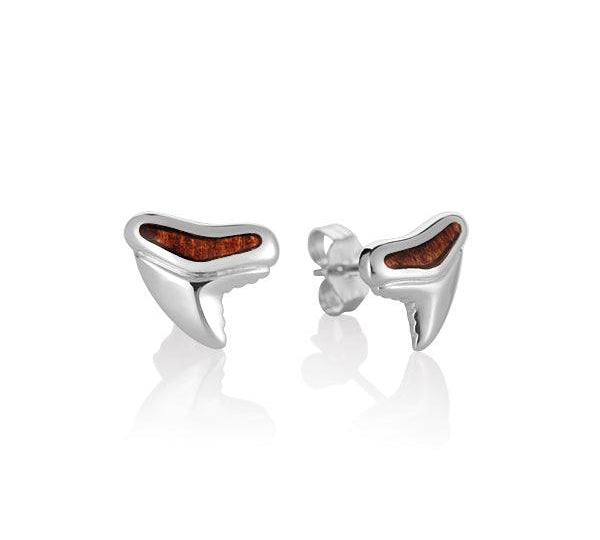 Sterling Silver and Wood Shark Tooth Stud Earrings 