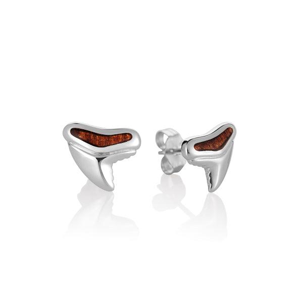 Sterling Silver and Wood Shark Tooth Stud Earrings 