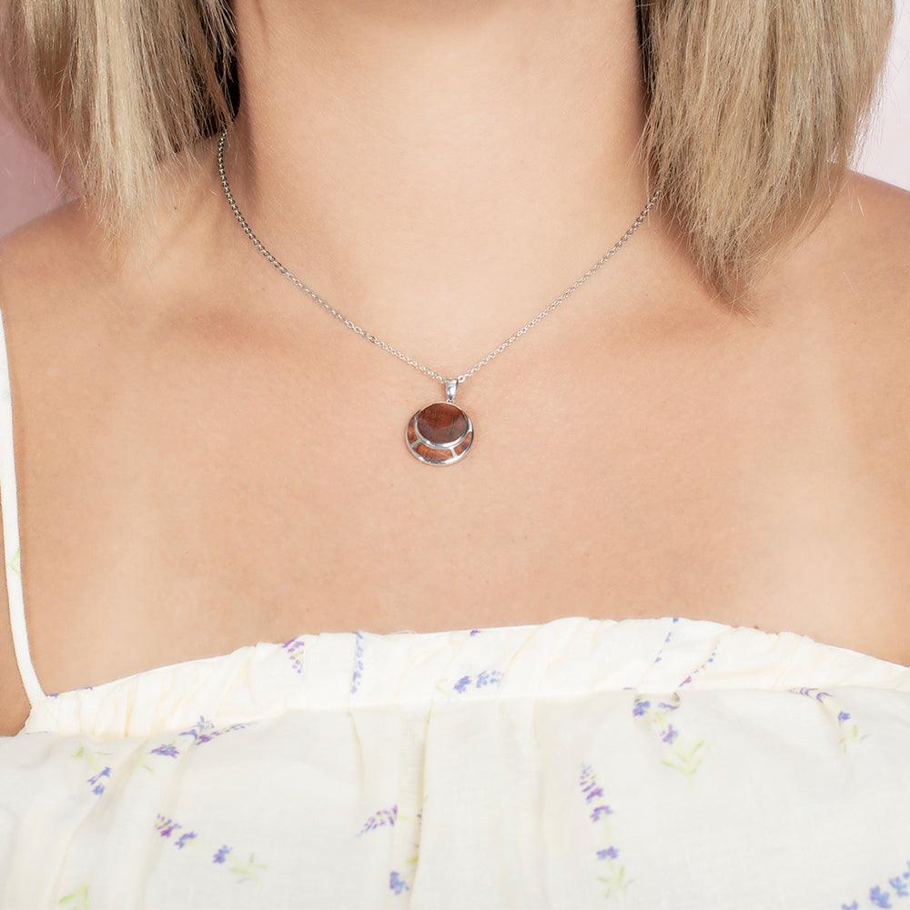 Sterling Silver and Wood Double Circle Pendant 