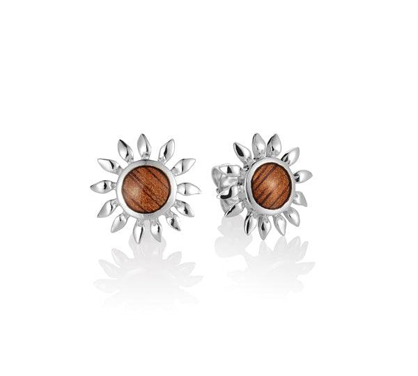 Sterling Silver and Wood Sunflower Stud Earrings 