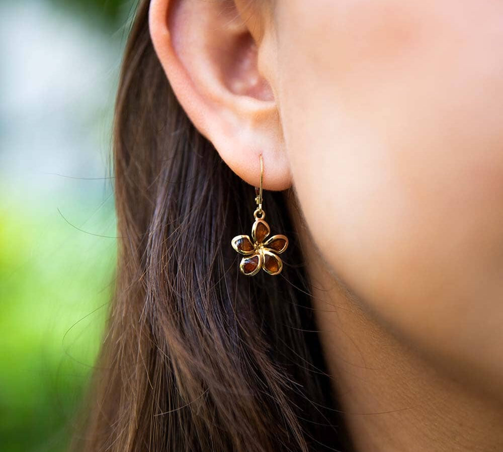 Koa Wood Sunrise Plumeria Earrings Earrings Island by Koa Nani 