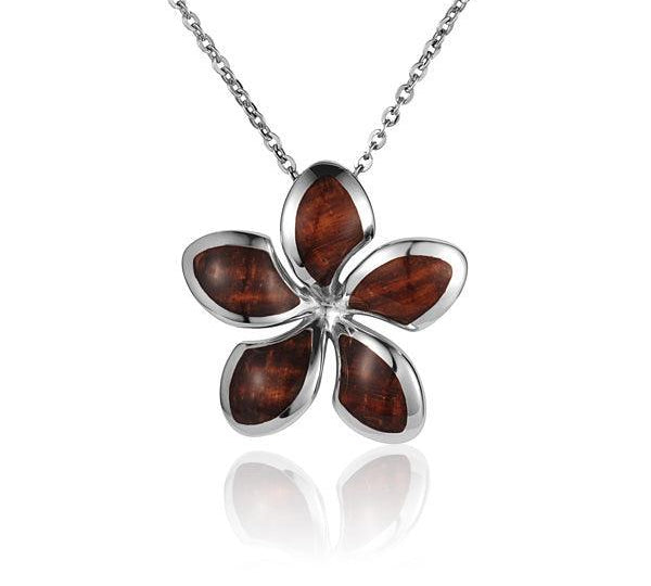 Sterling Silver and Wood Plumeria Flower Pendant  