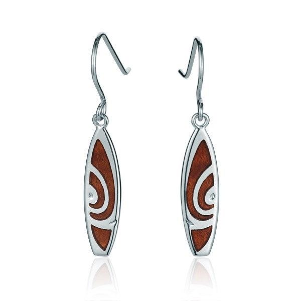 Sterling Silver and Wood Surfboard Hook Earrings 