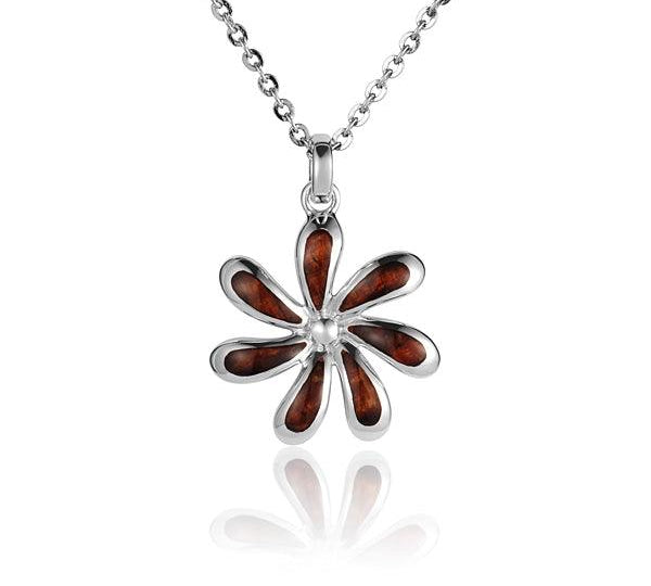 Sterling Silver and Wood Retro Tiare Flower Pendant 