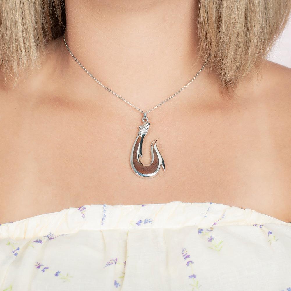 Koa Wood Ulua Fishhook Pendant Pendant Island by Koa Nani Large 