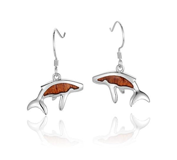 Sterling Silver and Wood Whale Hook Earrings 