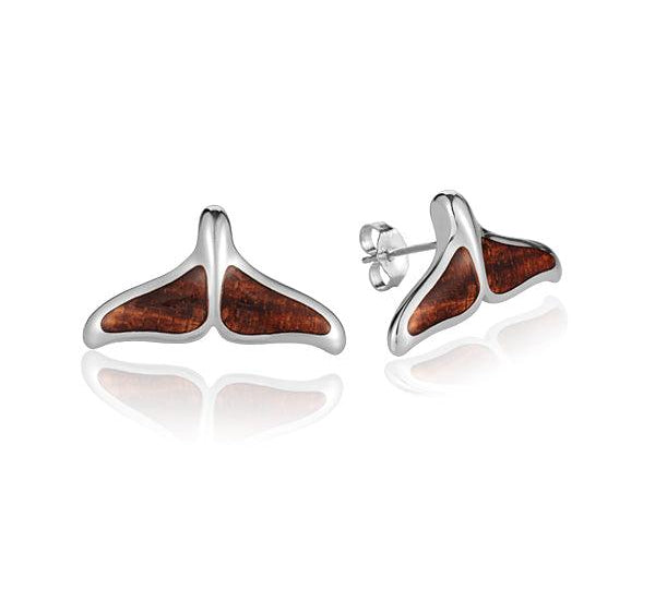 Sterling Silver and Wood Whale Tail Stud Earrings 