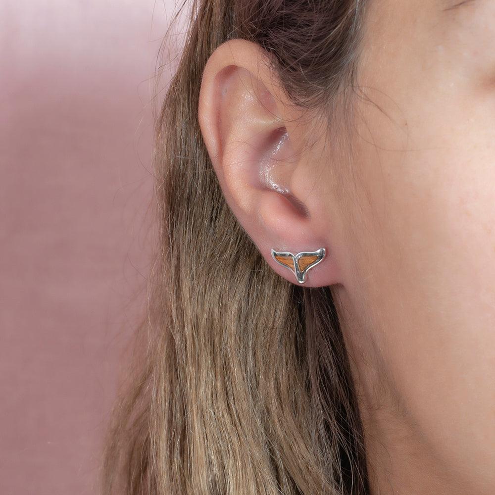 Koa Wood Whale Tail Earrings Earrings Island by Koa Nani 