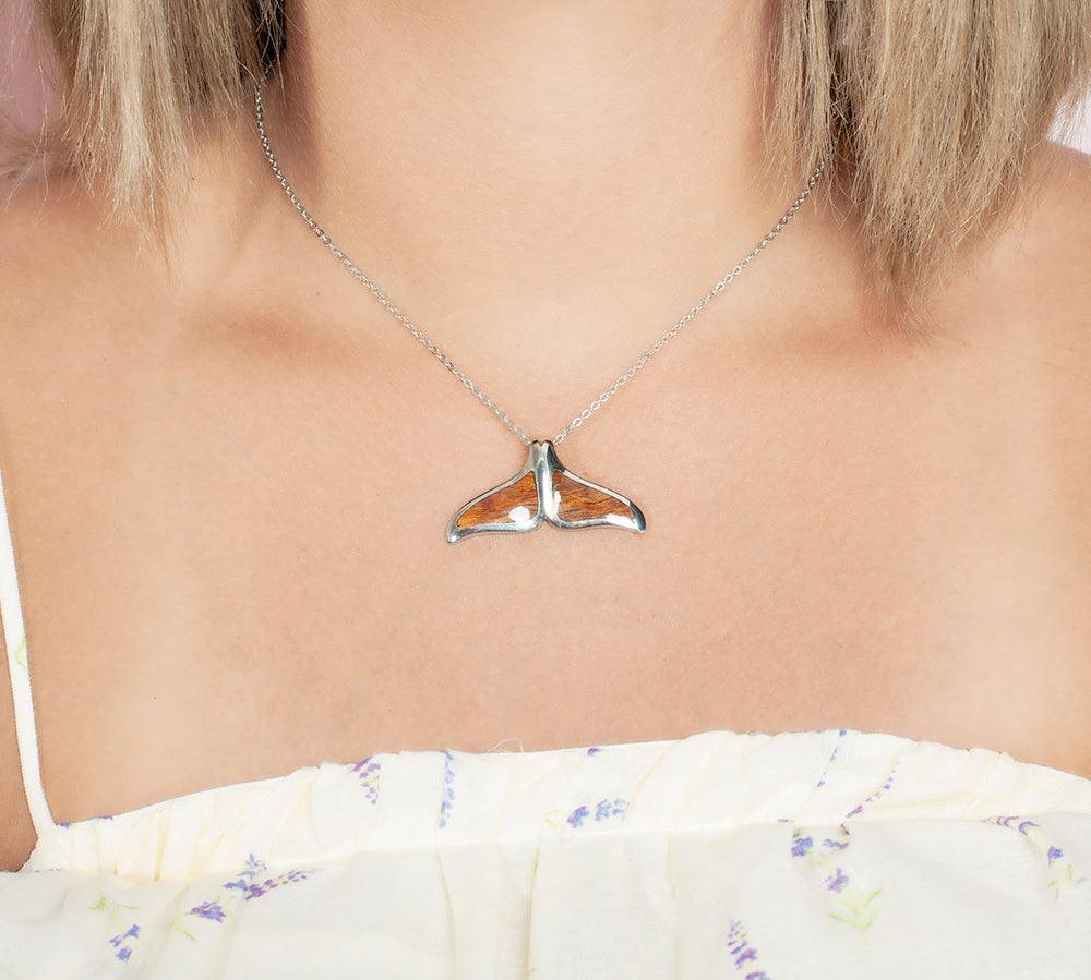 Koa Wood Whale Tail Pendant Pendant Island by Koa Nani Large 