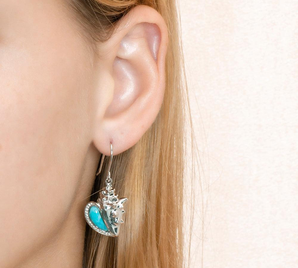 Larimar Ali’i Conch Shell Earrings Earrings Island by Koa Nani 