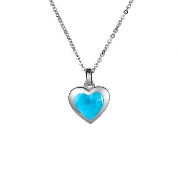 The picture shows a 925 sterling silver larimar heart pendant.