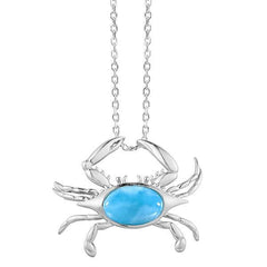 The picture shows a 925 sterling silver larimar blue crab pendant.