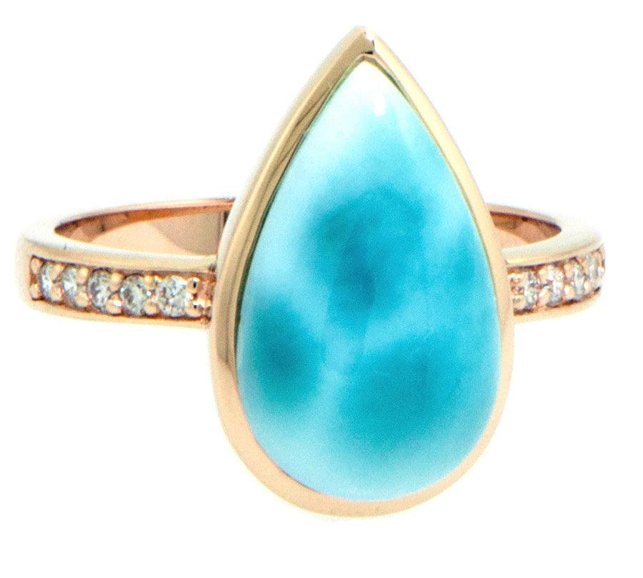 Larimar Azul Teardrop Ring Ring Island by Koa Nani 5 Yellow Gold