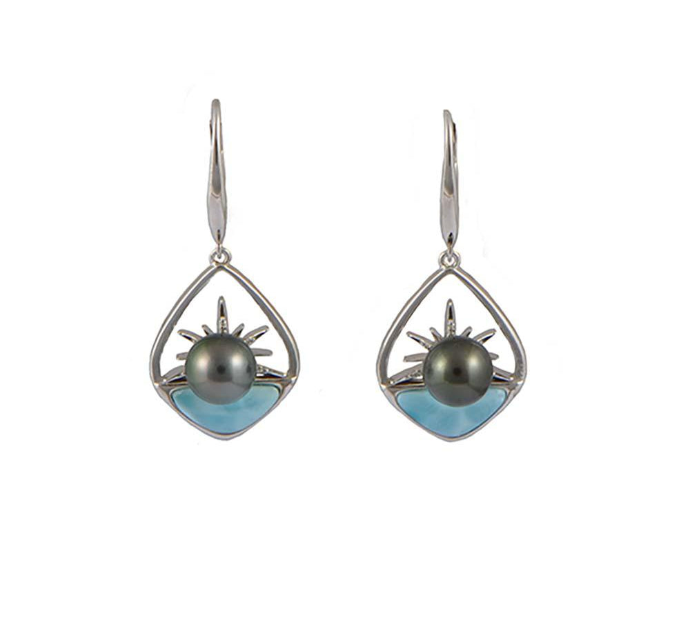 Larimar Breaking Dawn Pearl Earrings Earrings Island by Koa Nani Tahitian Pearl 
