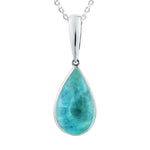 The picture shows a 925 sterling silver larimar teardrop pendant.