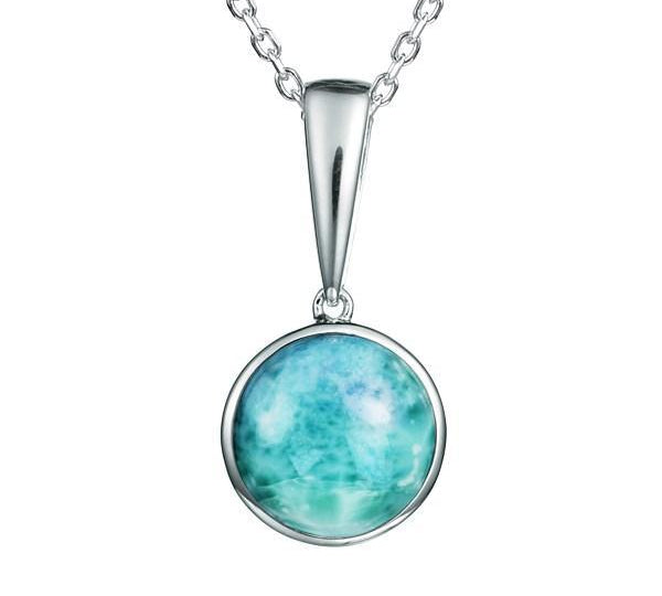 The picture shows a 925 sterling silver larimar circle pendant.