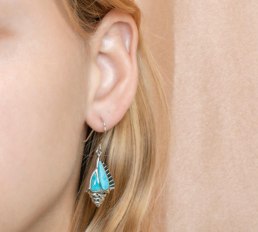 Larimar Conch Shell Earrings Earrings Island by Koa Nani 