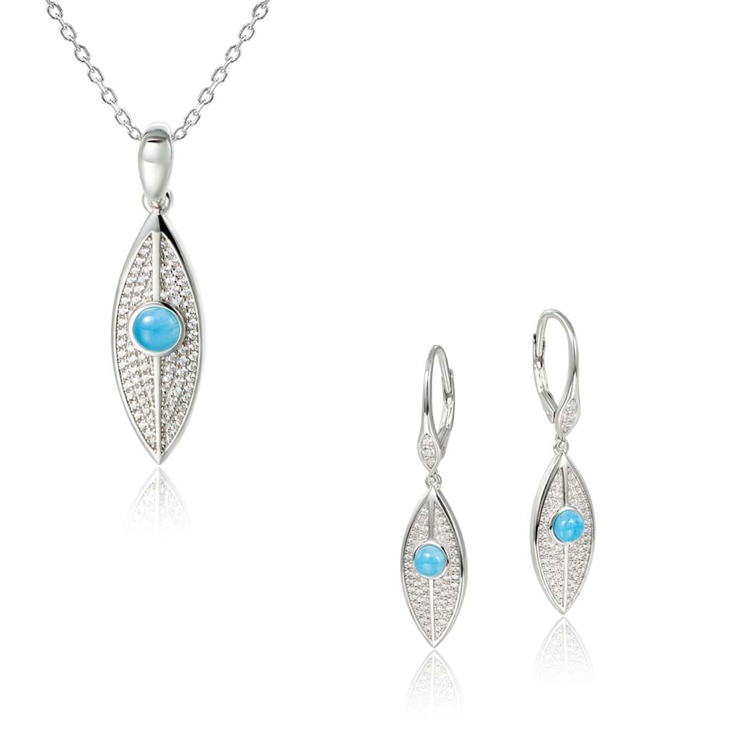 Larimar Dew Drop Leaf Pendant & Earrings Set Other Island by Koa Nani 