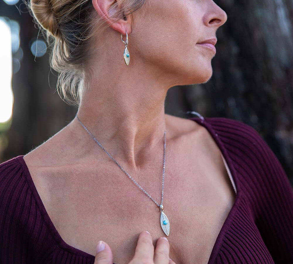 Larimar Dew Drop Leaf Pendant & Earrings Set Other Island by Koa Nani 