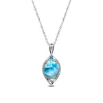 The picture shows a 925 sterling silver larimar eye of the storm pendant.