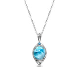 The picture shows a 925 sterling silver larimar eye of the storm pendant.