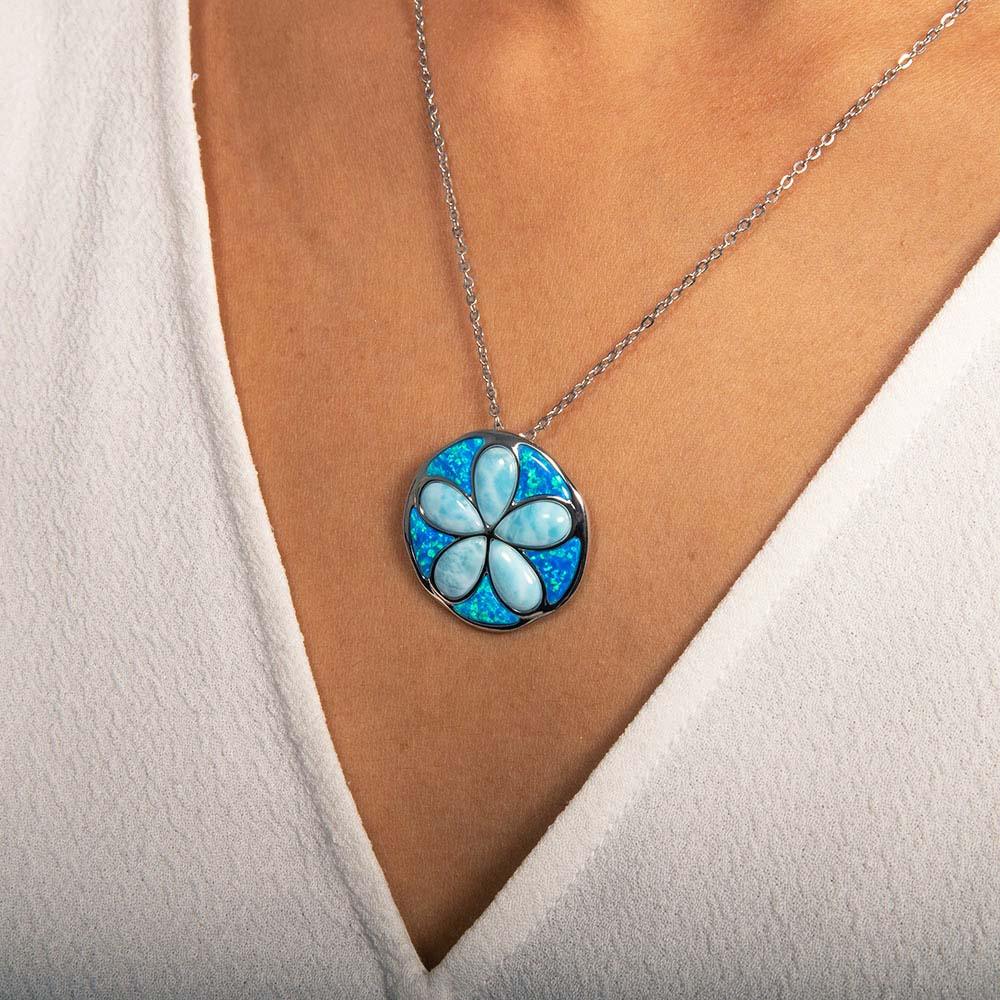 Larimar Flowering Sand Dollar Pendant with Opalite Pendant Island by Koa Nani 