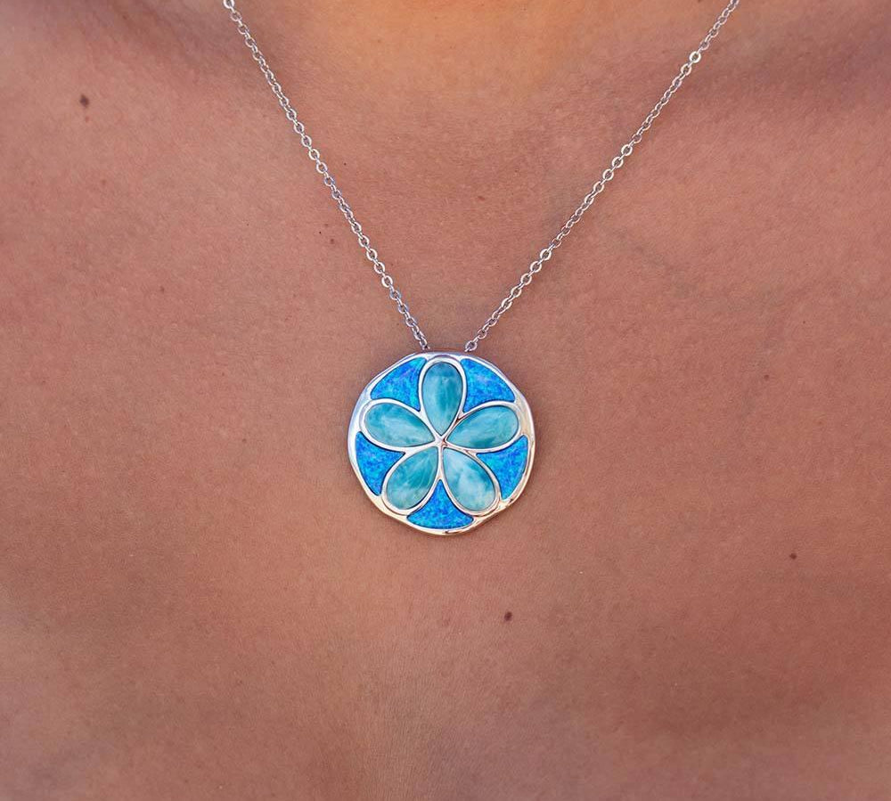 Larimar Flowering Sand Dollar Pendant with Opalite Pendant Island by Koa Nani 