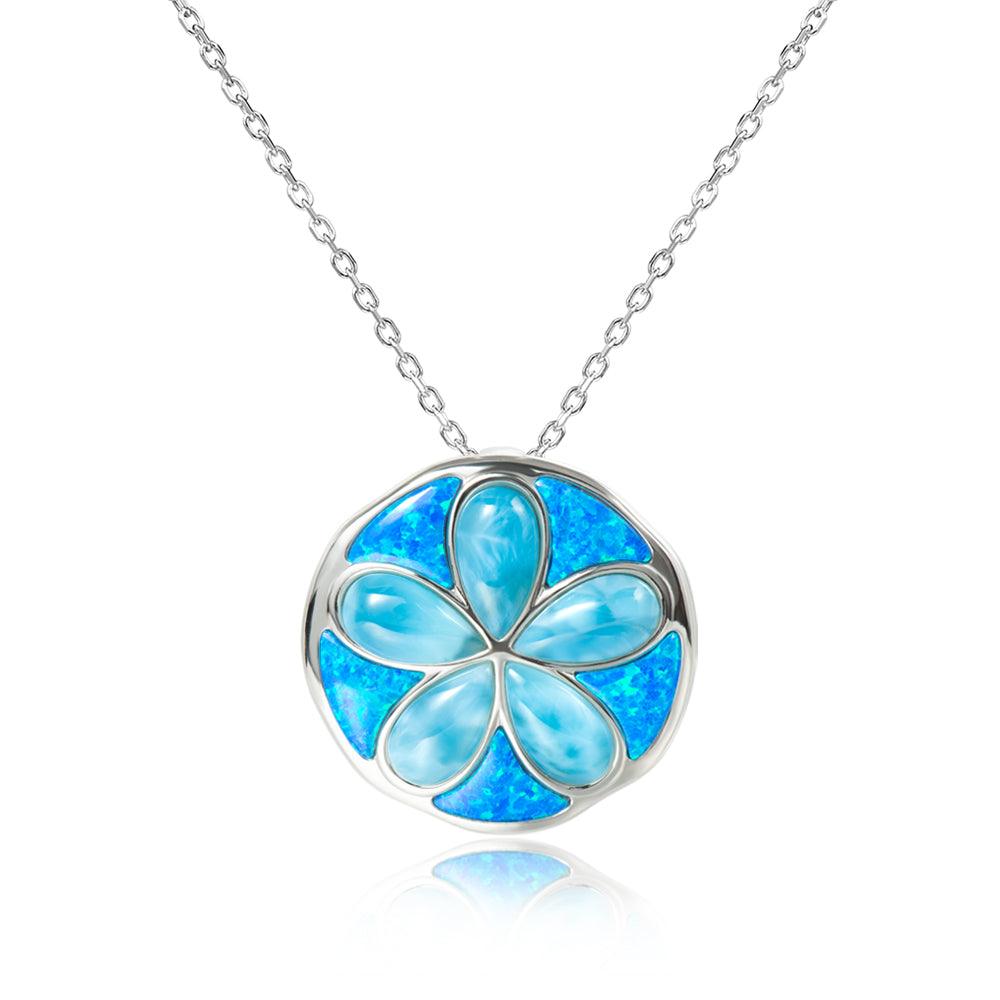 Larimar Flowering Sand Dollar Pendant with Opalite Pendant Island by Koa Nani 