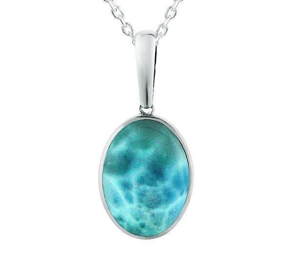 The picture shows a 925 sterling silver larimar oval pendant.