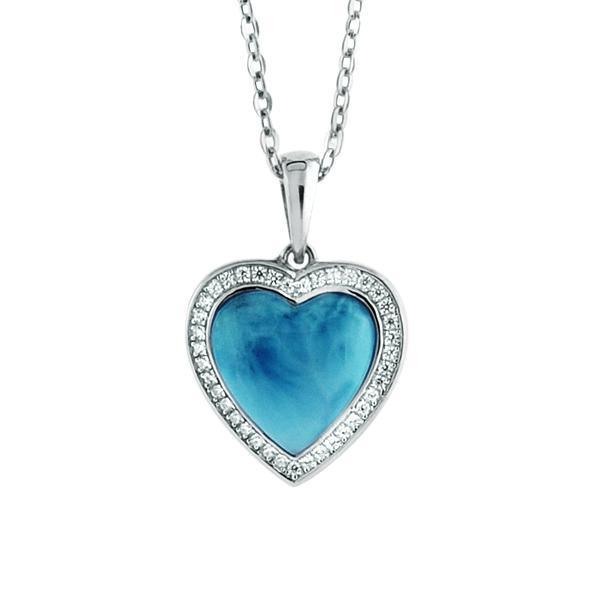 The picture shows a 925 sterling silver larimar heart pendant.