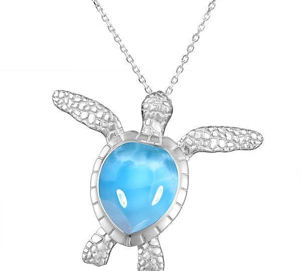 The picture shows a 925 sterling silver larimar honu pendant.