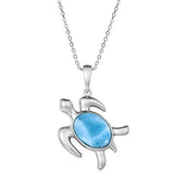 The picture shows a 925 sterling silver larimar sea turtle pendant.