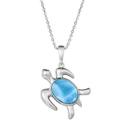 The picture shows a 925 sterling silver larimar sea turtle pendant.