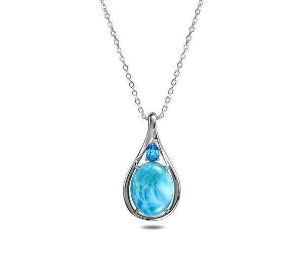 The picture shows a 925 sterling silver larimar hidden gem pendant.