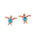 The picture shows a pair of 14K rose gold sea turtle stud earrings with larimar gemstones.