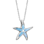 The picture shows a 925 sterling silver larimar starfish pendant.