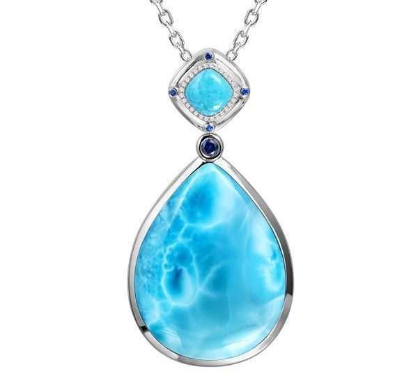 The picture shows a 925 sterling silver larimar teardrop pendant.