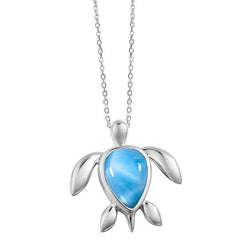 The picture shows a 925 sterling silver larimar sea turtle pendant.